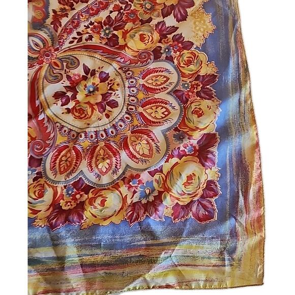 Womens Multicolor Paisley Silk Scraf 25" x 25" - Picture 7 of 8